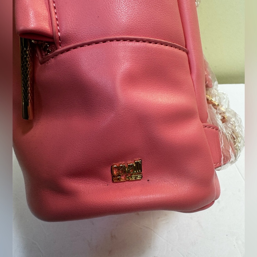 Roberto Cavalli Class NEW Snake Logo Pink Leather Backpack Shoulder Bag Chain - Picture 5 of 16